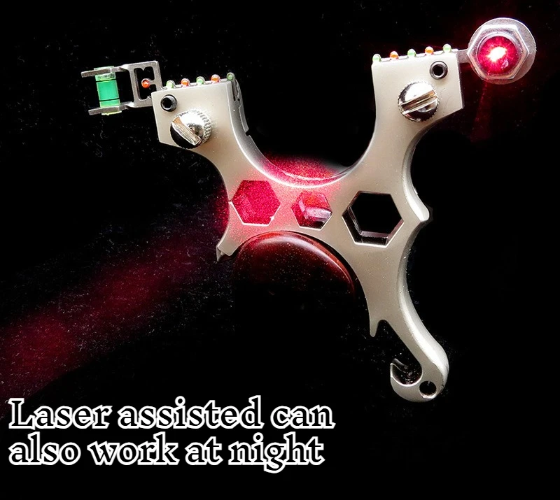 New 5-in-1 Alloy Flat Leather Slingshot with Multifunctional Sighting Outdoor Screwdriver Wrench Bow