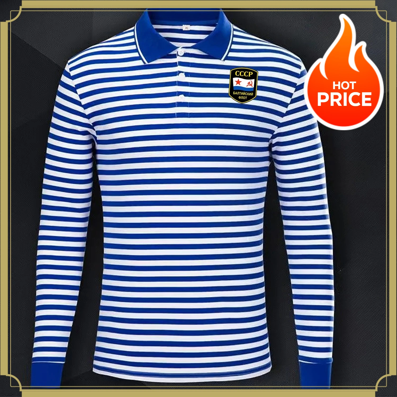 Russian CCCP Soviet Naval Fleet Flag Badge Printed Sailor Stripes Polo Shirts New 100% Cotton Long Sleeve Striped Mens T-Shirt