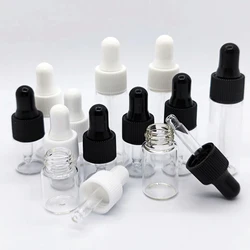 100pcs 1ml/2ml/3ml/5ml Mini Amber Glass Dropper Bottle With Black Cap for Essential Oil Aromatherapy Bottles Cosmetic Containers