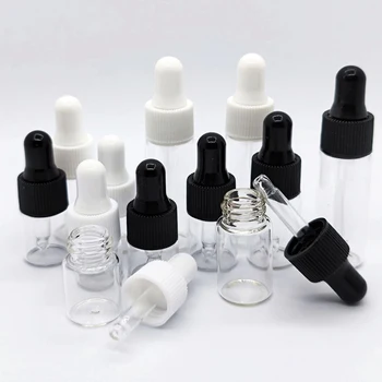 100pcs 1ml/2ml/3ml/5ml Mini Amber Glass Dropper Bottle with Black Lid Essential Oil Aromatherapy Bottles for Cosmetic Containers