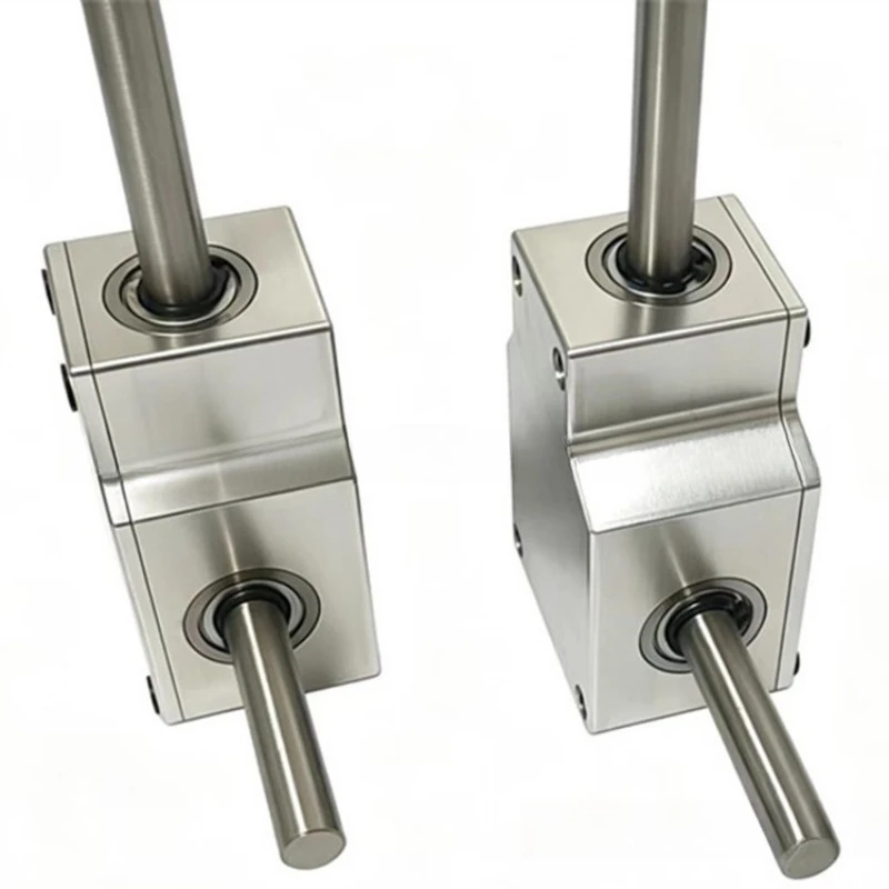 90 Degree Commutator Spiral Bevel Gearbox Small Reduction Ratio 1:1 Double Output Shaft 8 Axis 10 Gear Reducer