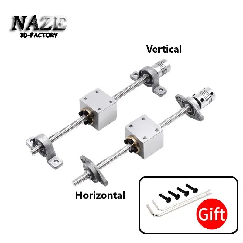 T8 Screw Set Pitch 2mm Lead 8mm Horizontal or Vertical Screw Rod Length 100mm 250mm 350mm 400mm 500mm 800mm For 3D Printer CNC