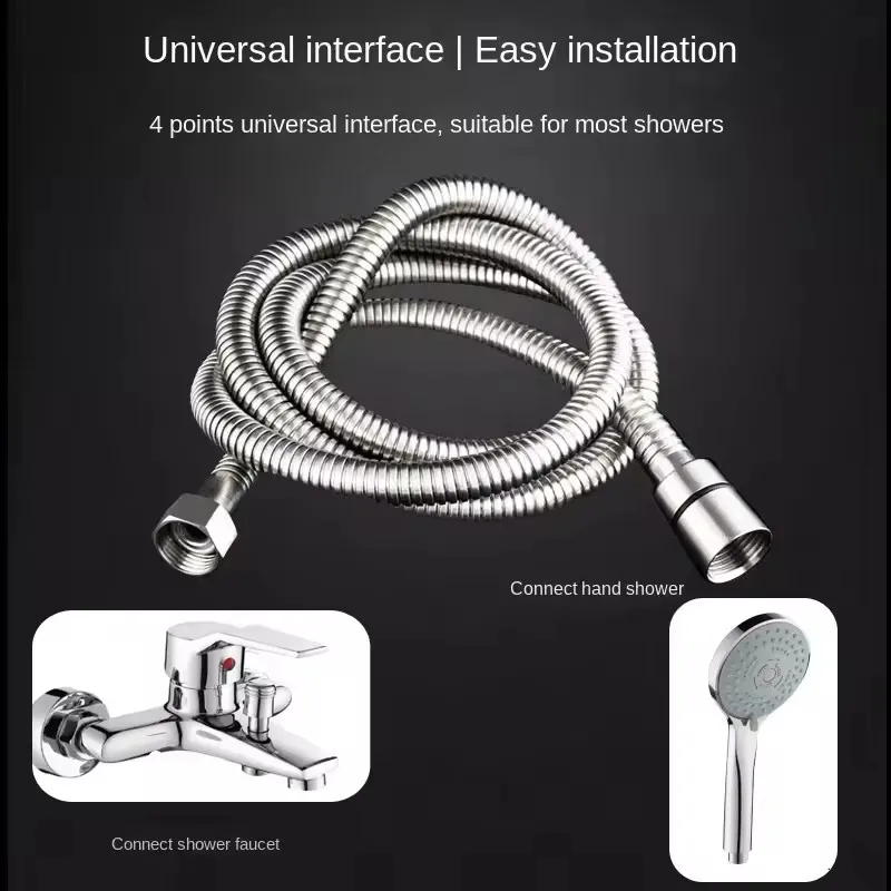 1.5/2M Black/Silver Shower Hose Flexible Stainless Steel Long Bathroom Shower Pipe Extension Bathroom Shower Hose Accessories
