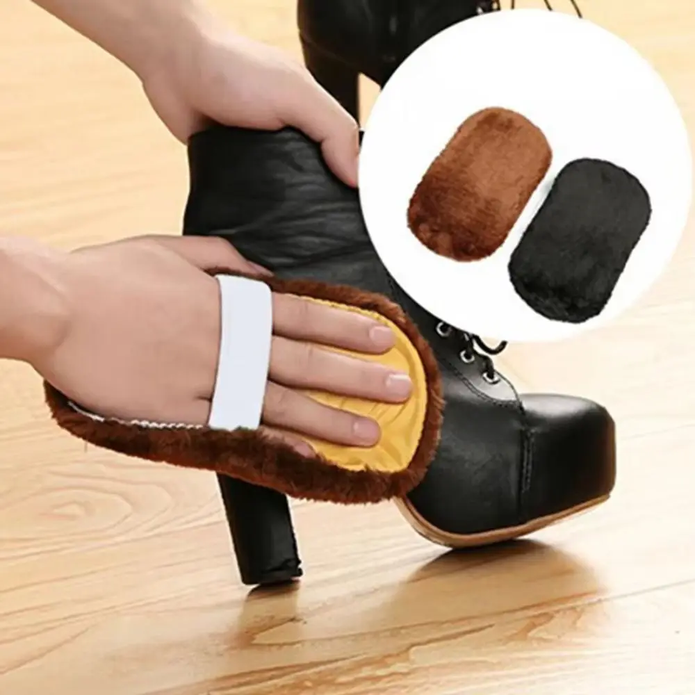 Leather Polishing Mitt Shoe Polishing Glove Shoe Shine Cloth Faux Wool Shoe Shine Mitt Elastic Hand Strap Soft