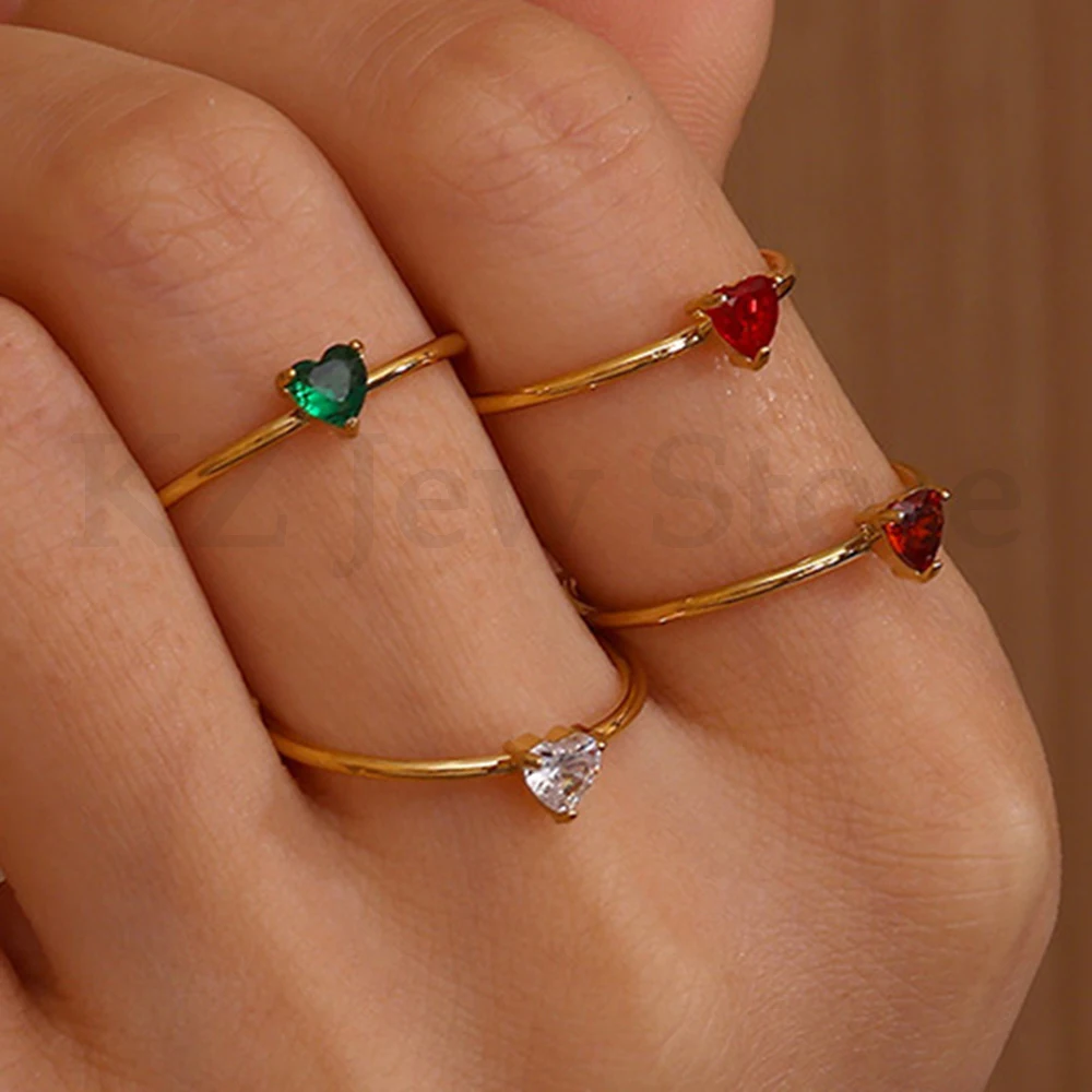 2025, Geburt, bunte kubische Zirkon-Herz-Öffnungsringe für Damen, modisch, zierlich, Edelstahl, Prinzessinnenring, Schmuck, Hochzeitsgeschenk