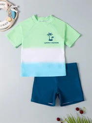 Boy Swimsuit Kids 2024 New Solid Gradient Short Sleeves Children's Swimwear Summer 2 Piece Swimming Suit Beachwear Bathing Suit