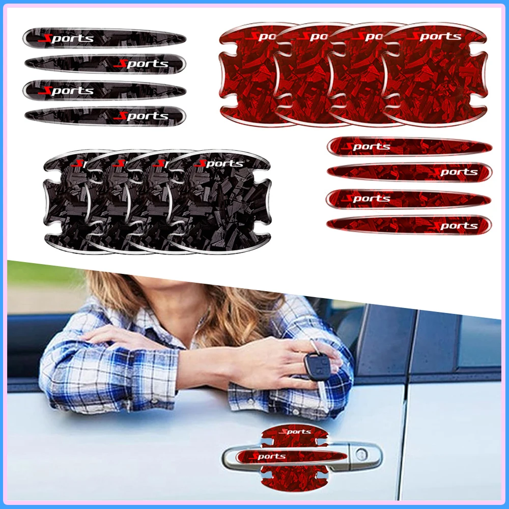 

8x автомобильные внешние аксессуары, чаша для дверей автомобиля, спортивный Стайлинг, устойчивые к царапинам наклейки, дверная ручка, защитная полоса от столкновений