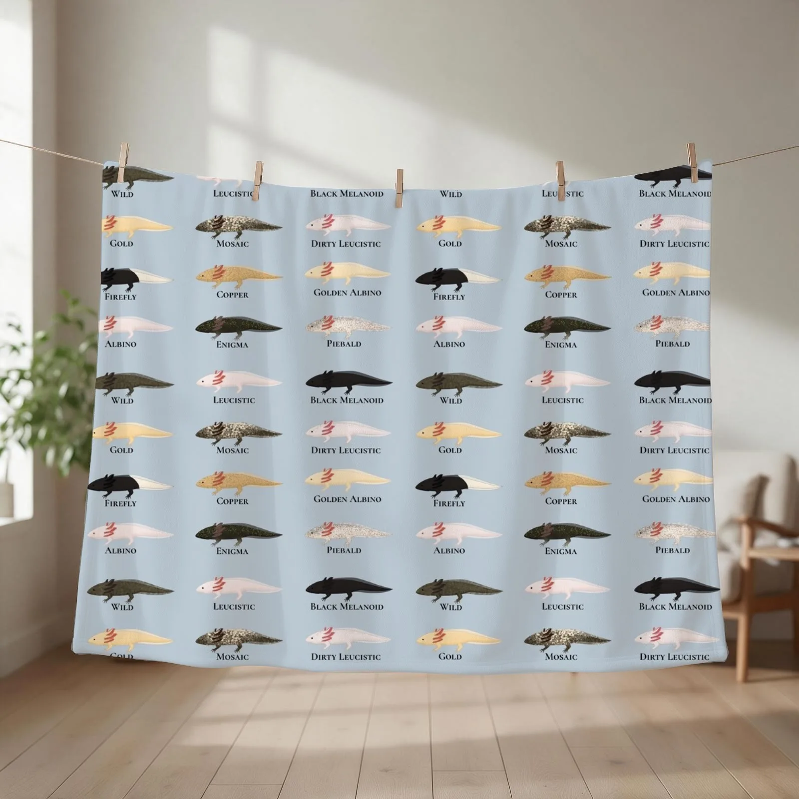 Labelled Axolotls Pattern Throw Blanket couch cozy soft plush fuzzy picnic outdoor blanket
