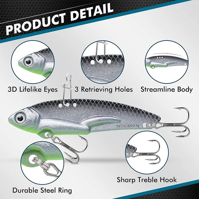 5Pcs Metal Vib Fishing Lures 9g 12.5g 15g High quality Blade Lure Sinking Vibration Baits for Bass Pike Perch Fishing Tackle