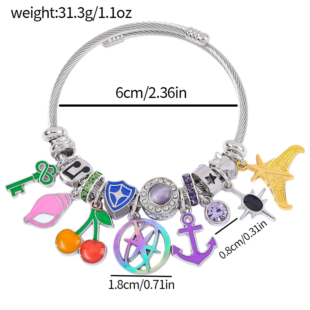 Katseye Charm Armreif, Draht-Manschettenarmband mit Emaille & Strass-Mult-Charms, Schmuckgeschenk für K-Pop-Mädchenband-Fans – Detail 1