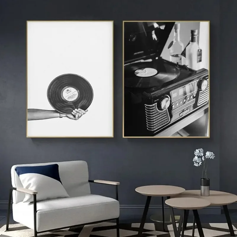 Black and White Music Prints Retro Vinyl Record Guitar Poster Wall Art Canvas Painting Nordic Picture for Living Room Home Decor view 4