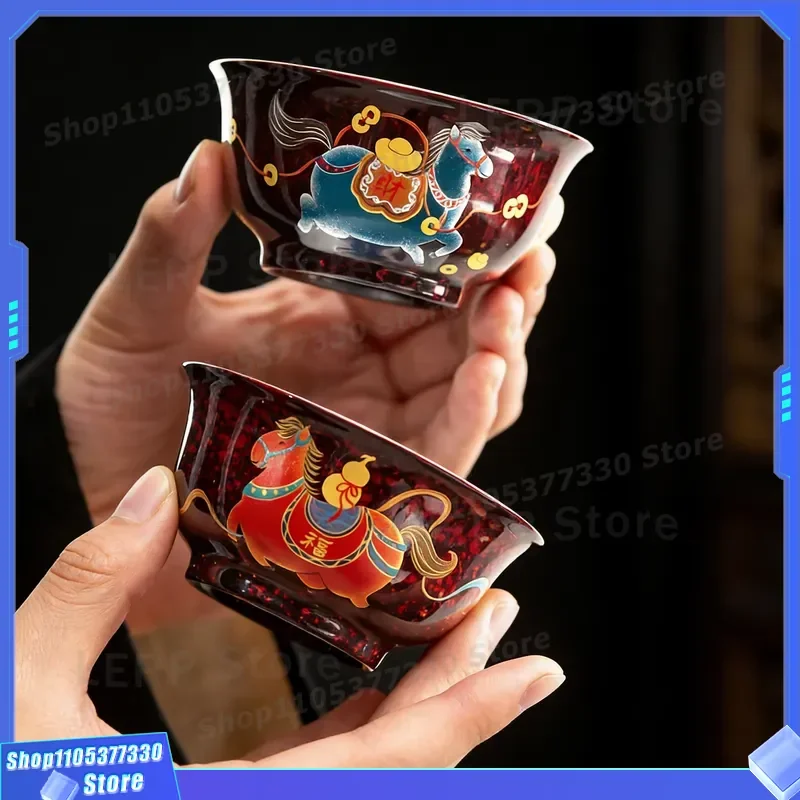 Hand Painted Blue and White Porcelain Tea Set Large Lacquer Master Cup High End Gift Box Get Rich Blessed Immediately Ceramic