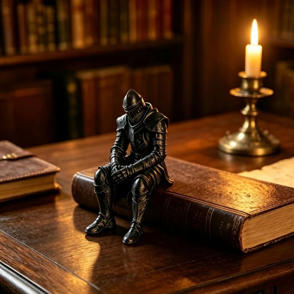 Gothic Warrior Edge‑Perch Figurine Vintage Medieval Knight Sitting Sculpture Desktop Display Ornament Home Study Decoration Gift
