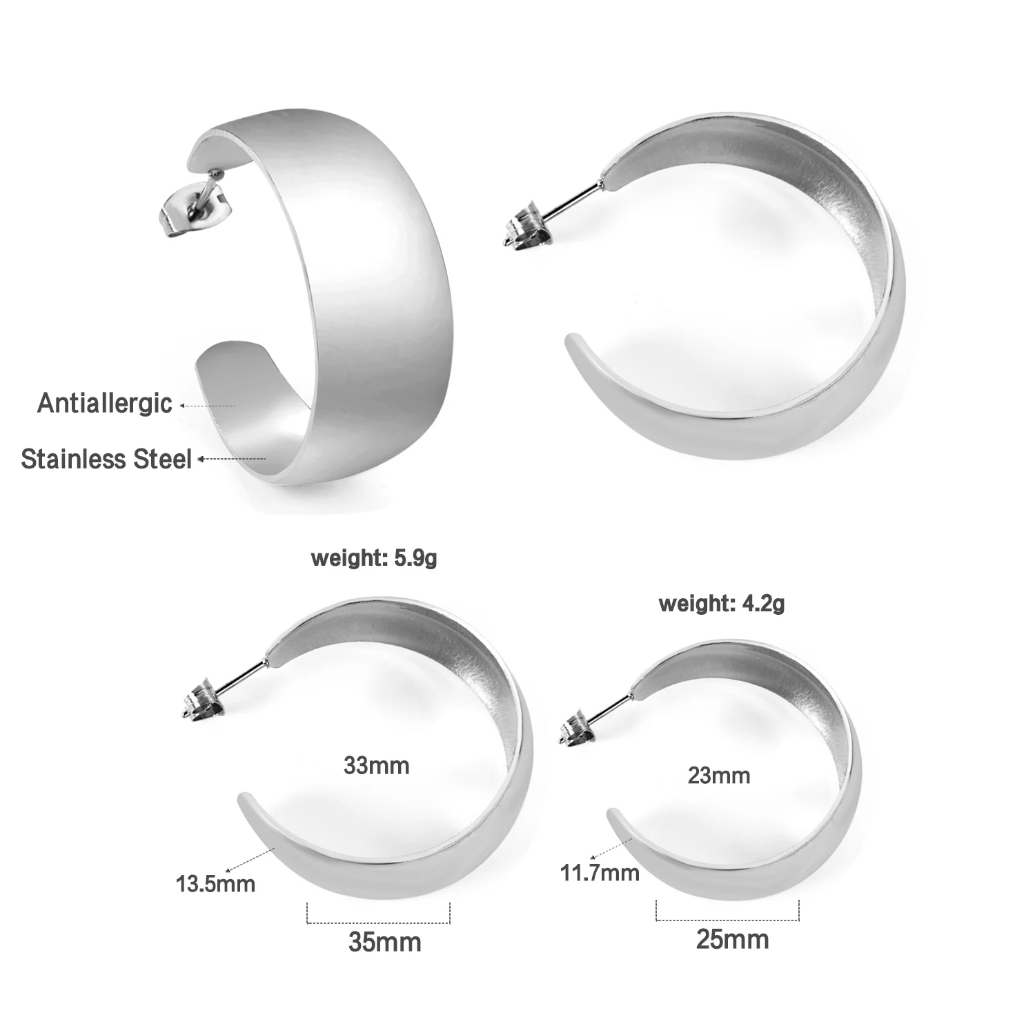 Round Circle Geometric Hoop Clip Earrings Fashion Trending Stainless Steel Y2K Style Piercing Stud Aretes De Mujer 2023 New