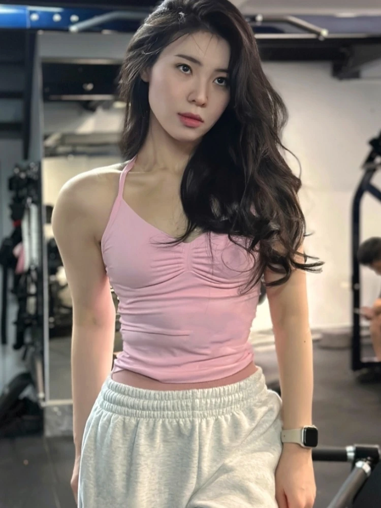 لا شعار سلس الخطوط الطويلة Strappy الصالة الرياضية عارية الذراعين الصالة الرياضية ملابس النساء Scrunch المدمج في الصدرية مع أكواب قابلة للإزالة اليوغا تانك القمم #6