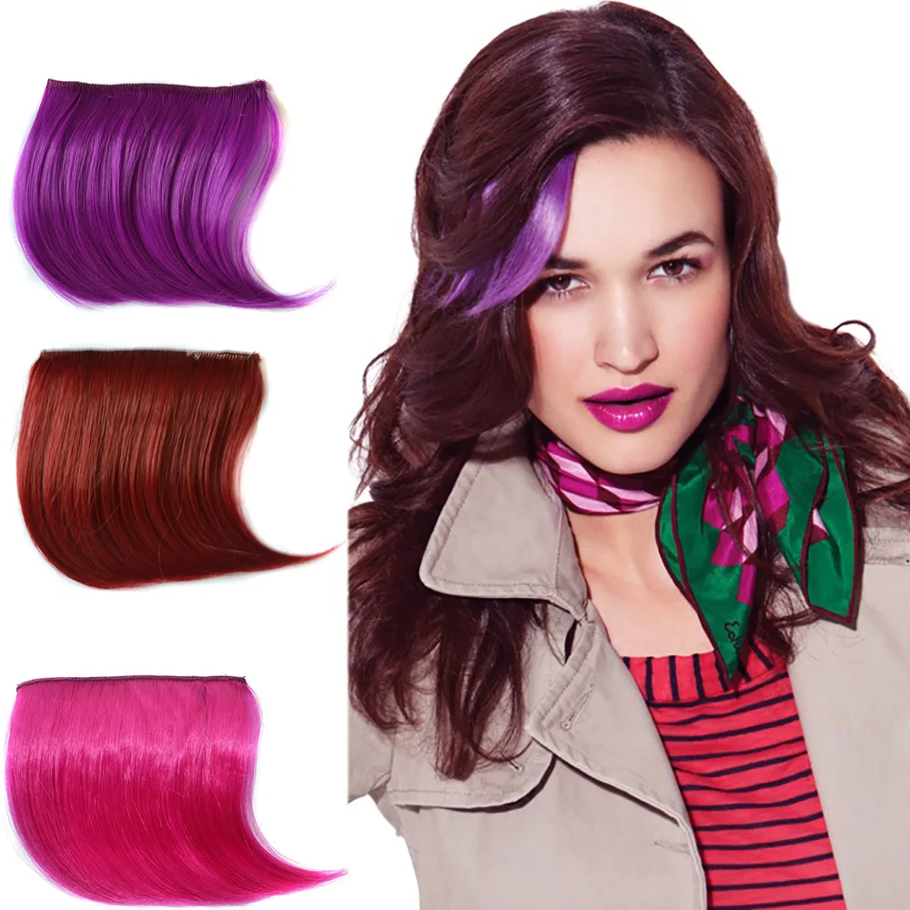 2Clips Clip-in Colorful Synthetic Hair Bangs Extension Frontal Fake Fringe Hairpiece for Women | Instant Creative Hairstyle