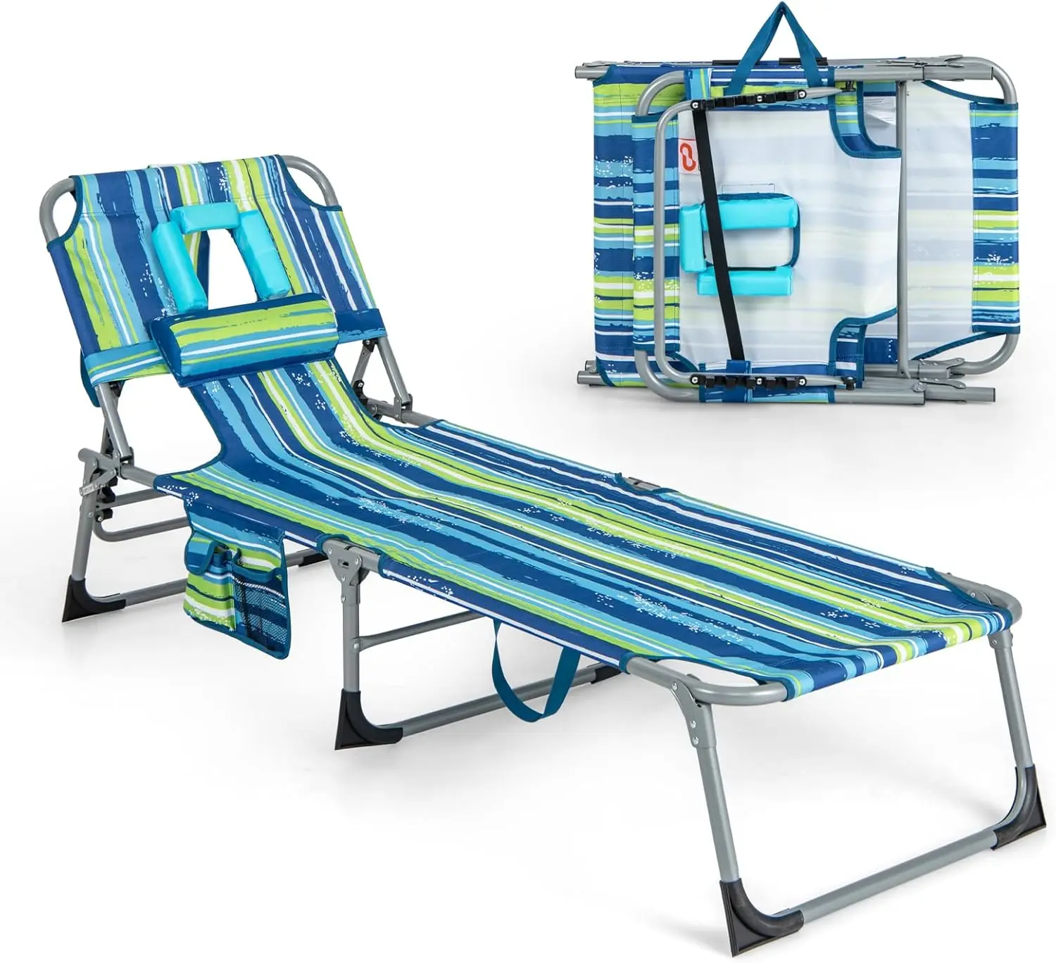 

Folding Adjustable Tanning Chair with Face Hole, 330LBS Capacity, Lightweight Patio Lounge Chair, Removable Pillow, Carry Strap