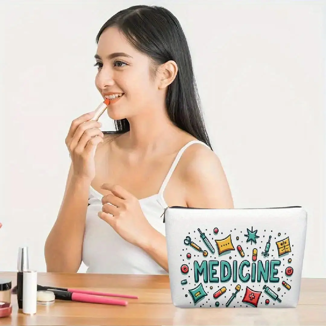 Un sac de maquillage avec logo pharmaceutique - pochette multifonctionnelle à fermeture éclair, sac de rangement de bijoux, petit sac de rangement à fermeture éclair de voyage parfait.