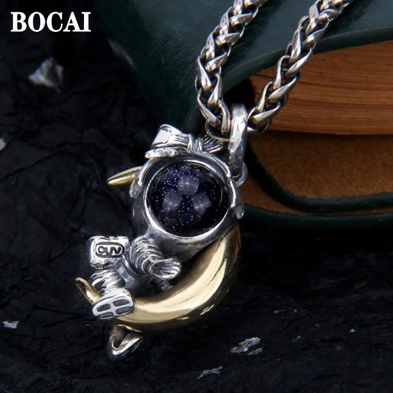 BOCAI New Peal Pure s925 Silver Jewelry Astronaut Embraces the Moon 2021 Trendy Man and Woman Couple Personality Pendant