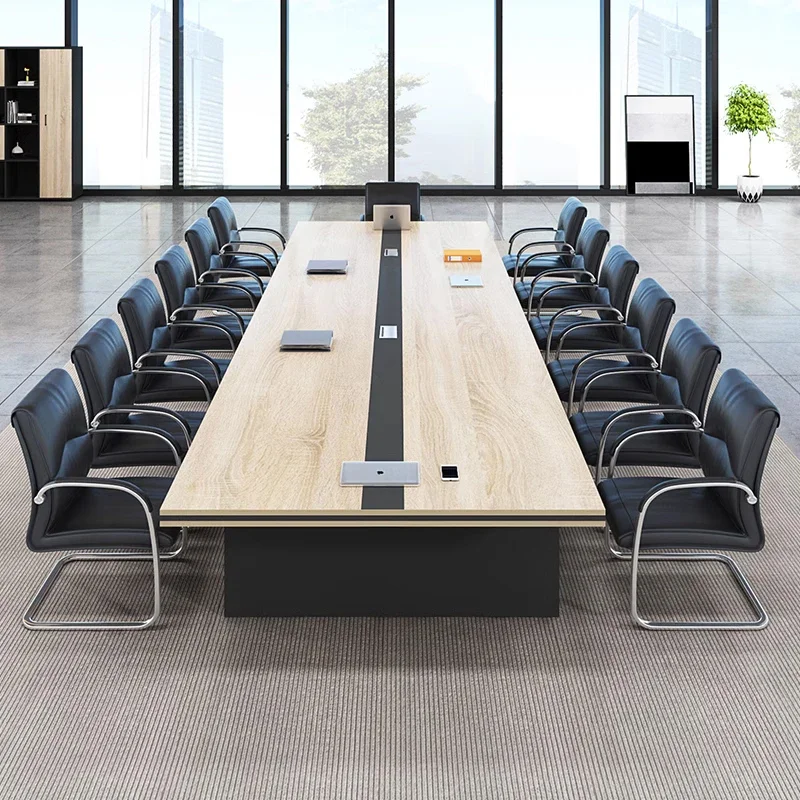 Conference, office, simple and modern, industrial style, long negotiation table and chair combination