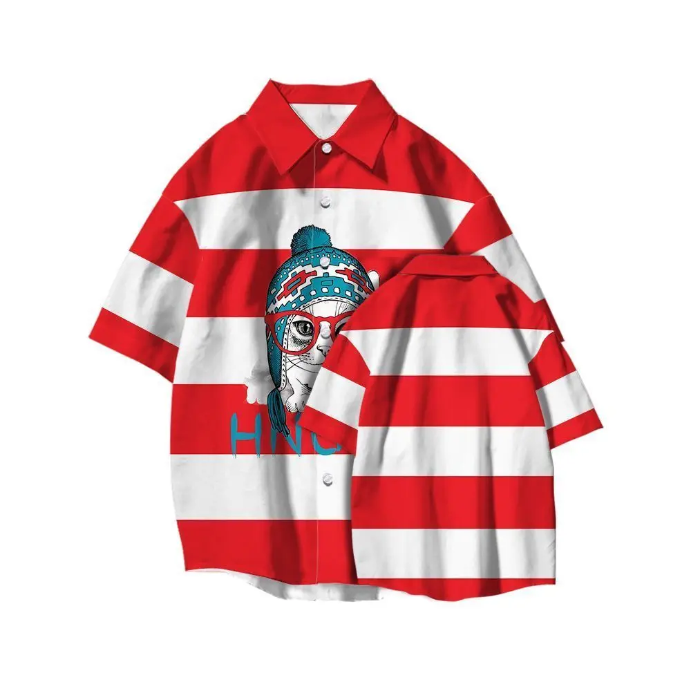 

Рубашка с короткими рукавами с забавным мультяшным принтом и милым котом, лето 2025, повседневный свободный топ унисекс