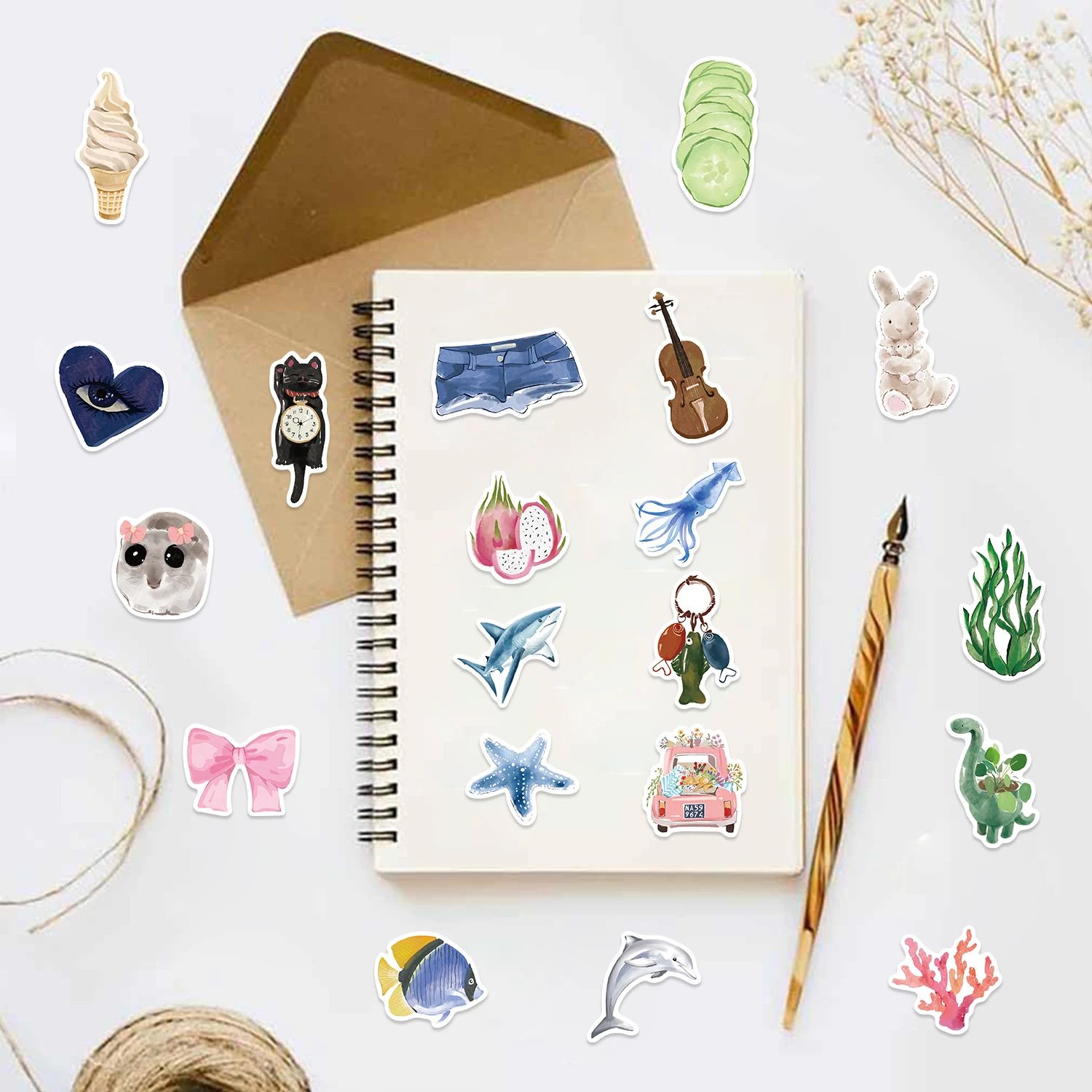 Confezione da 50 adesivi impermeabili in vinile Graffiti per diario ad acquerello, confezione da 50 pezzi per bottiglia d'acqua per valigia decorata per adulti