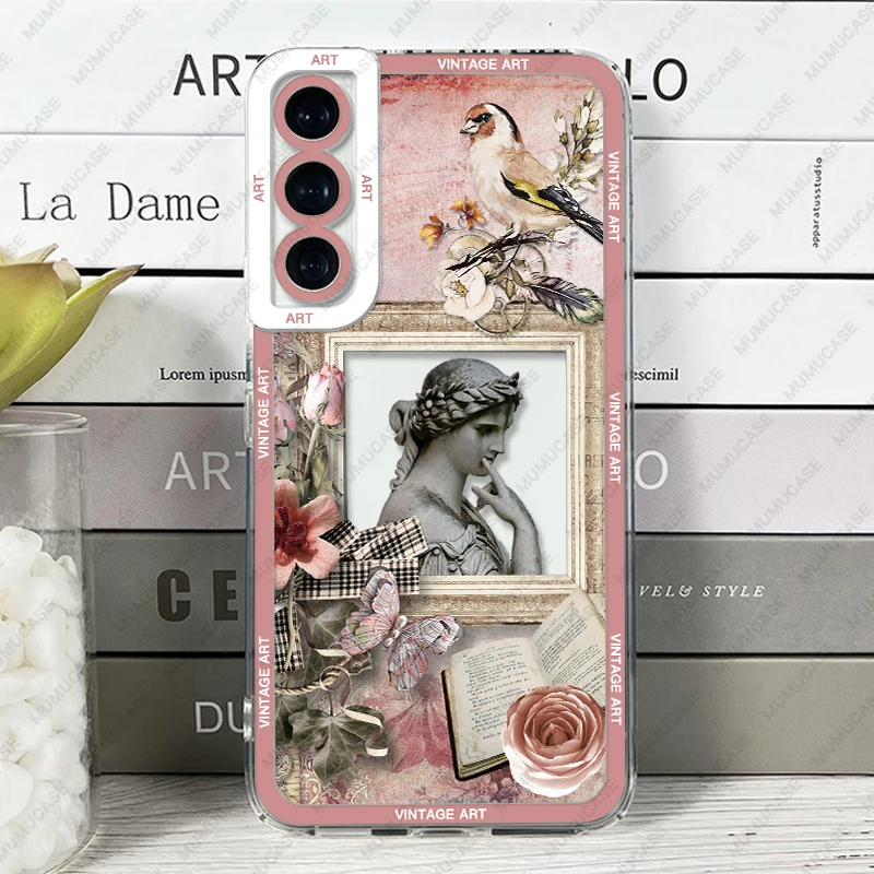 Case For Samsung Galaxy S20 S21 FE S22 Plus S23 Ultra A22 A54 5G Soft Cover European Style Palace Vintage Stickers