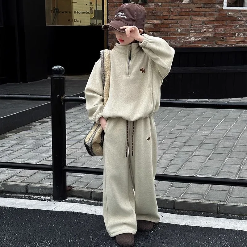 

Пальто Брюки Толстовка Комплект с принтом Модная одежда для девочек Осенне-зимняя корейская детская одежда с длинными рукавами для девочек из двух предметов Стиль 4 года