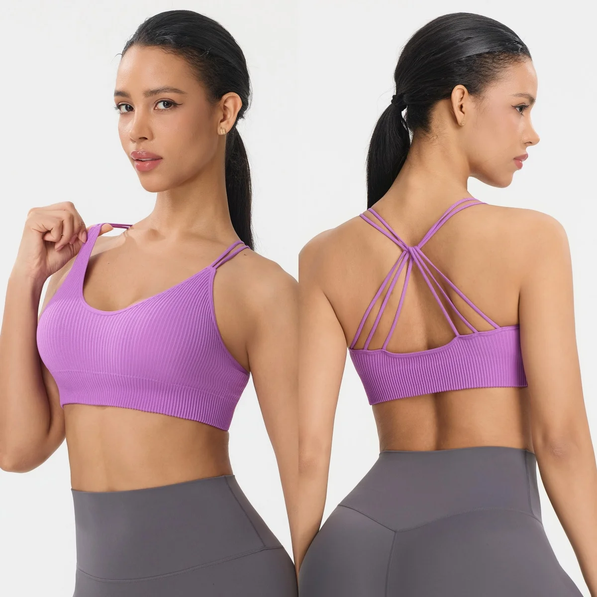 Women Summer Seamless Cross Sports Bra Gym Yoga Tops with Padded Sexy Backless Workout Fitness Camisole Running Sports Tops