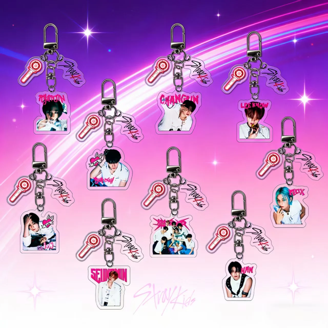 

Новый брелок KPOP SKZOO STRAYKIDS со звездами, набор из трех предметов, сумка BANG CHAN FELIX HYUNJIN, кулон, коллекция, подарок