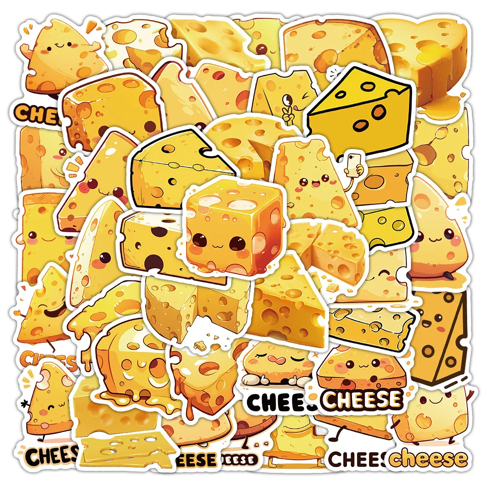 10/30/50pcs Stickers Cartoon Cheese Butter Cheese Pizza Gourmet Materials Waterproof Decoration Mobile Phone Stickers Toy Gifts