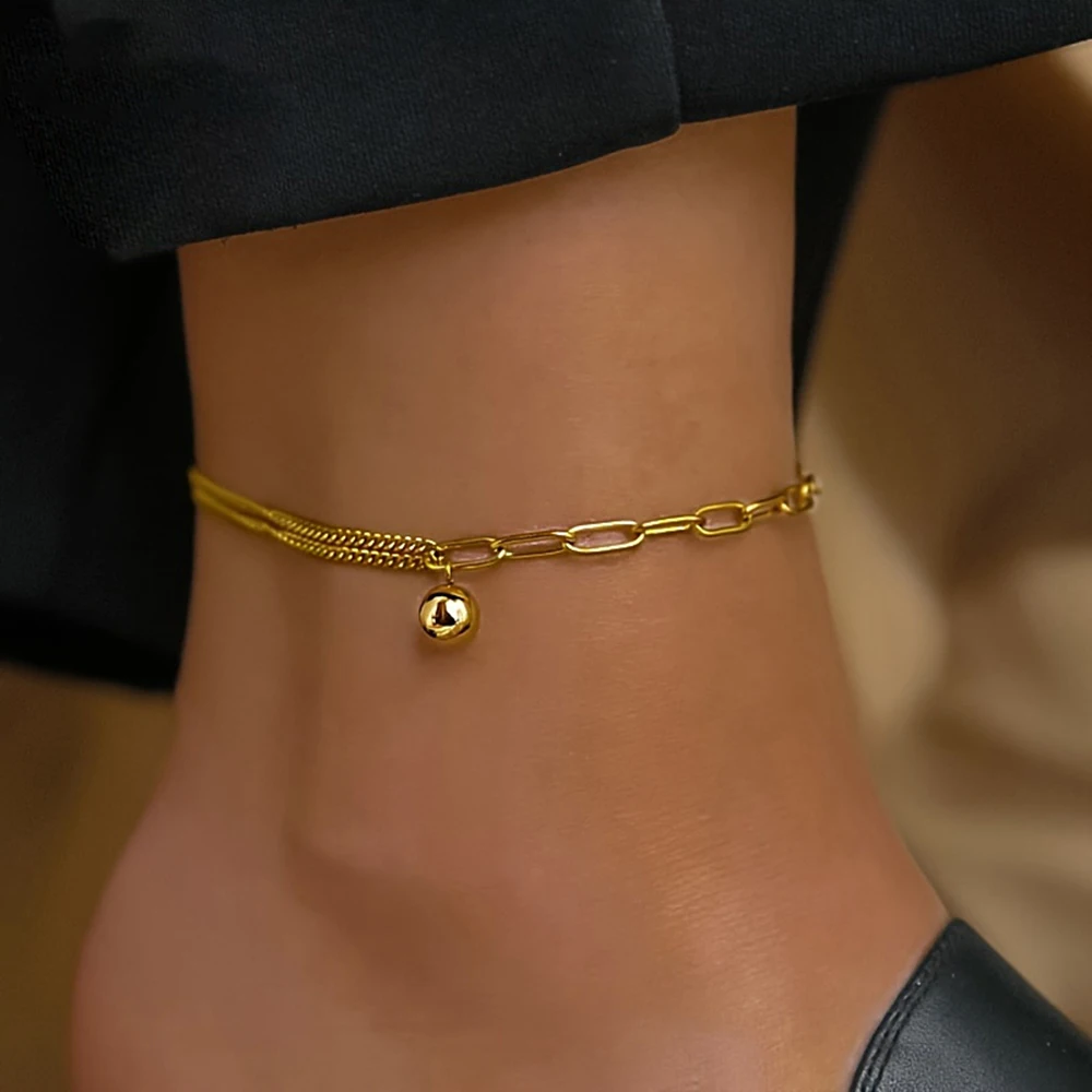 Stainless Steel Spherical Pendant Ankle Chain Women's Light Luxury Premium Fashion Commuter Ankle Jewellery Party Creative Gift
