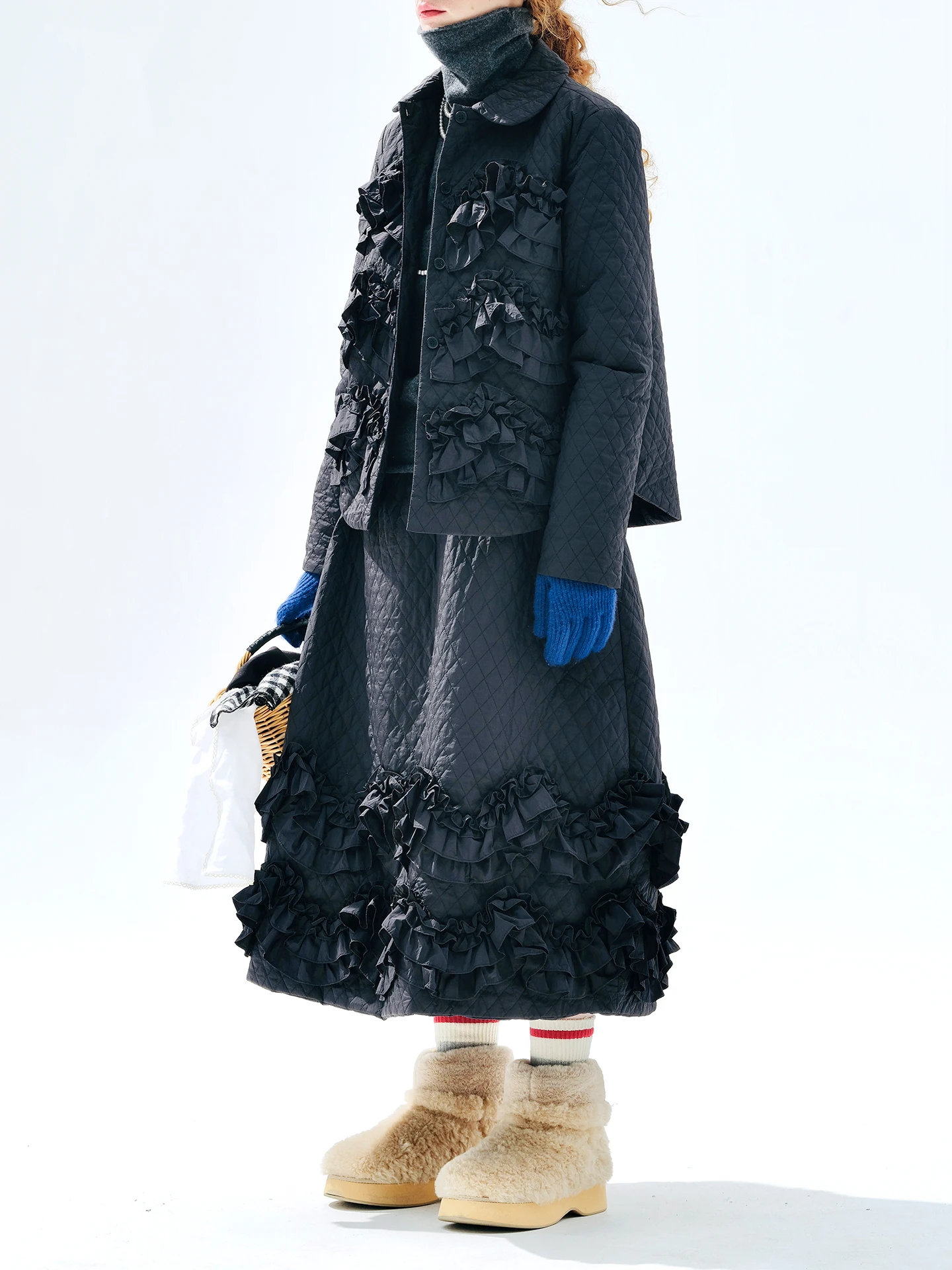 سترة نسائية قطنية برقبة دائرية - imakokoni 2025 نمط الشتاء، تخفيف يوميًا، زخرفة من الدانتيل، نسيج قطني 255299