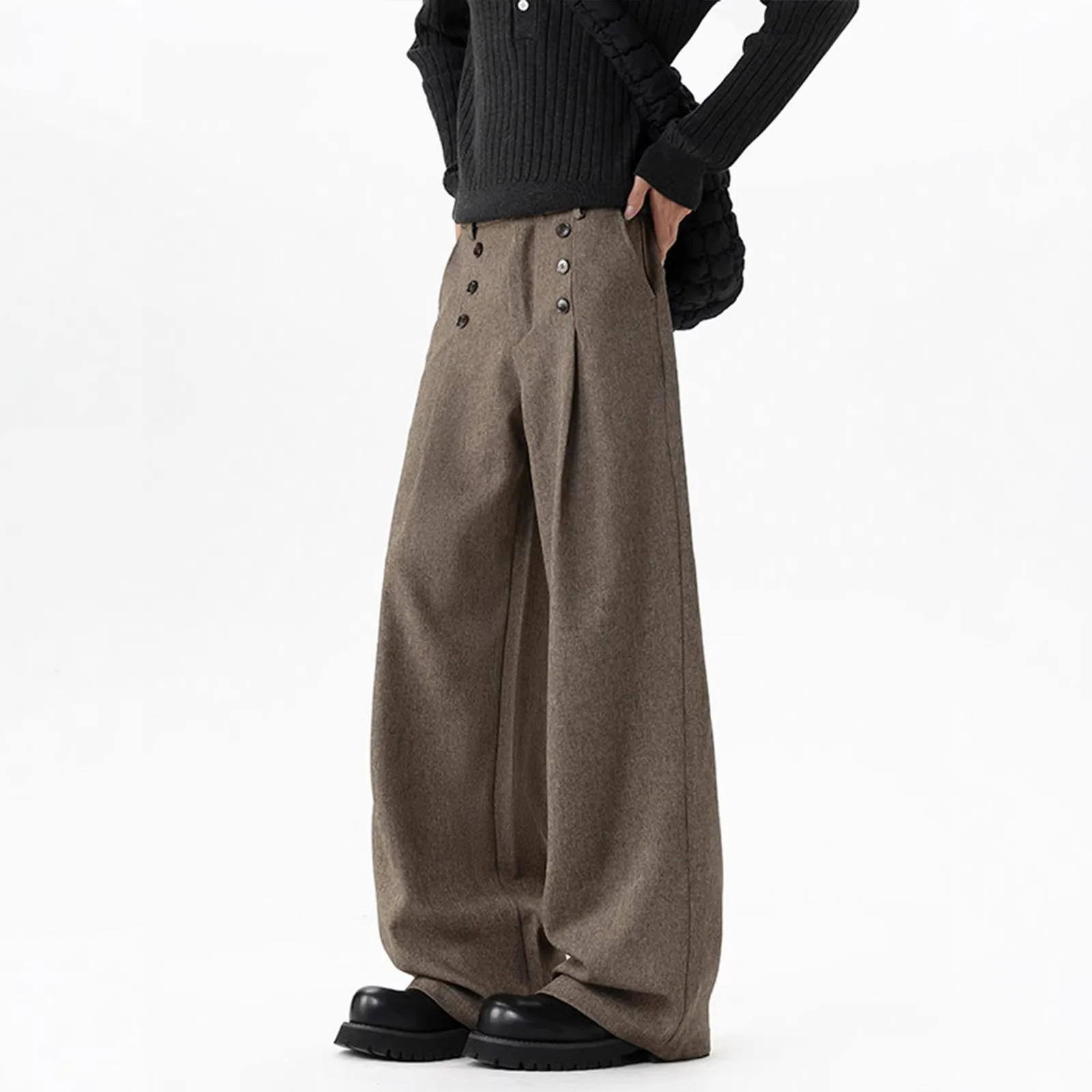 2026 New Autumn Double Breasted Pleated Wide Leg Trousers for Men Women A line Draped Loose Suit Pants Casual Long Pants