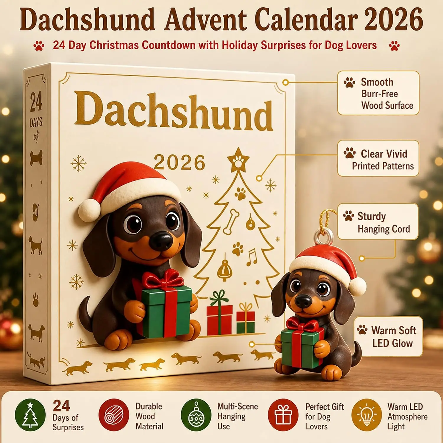 Dog Advent Calendar 2026 for Christmas Countdown with 24 Cute Figurines Sturdy Centerpiece for Mantel Display Gift for Dog