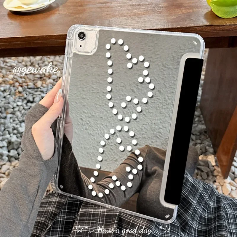 Polka Dot Angel Wing Mirror For iPad Case iPad Air4 5 6 Pro 11 12.9 13 M4 10.9 Mini 7 6 Smart Y Folded Edge Case with Pen Holder