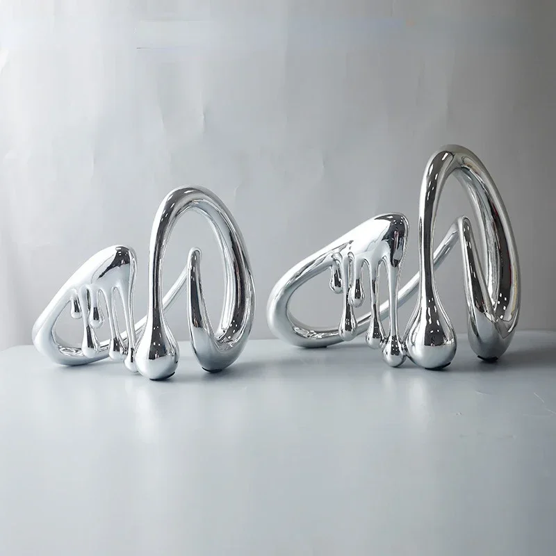 Creative Abstract Water Drop Shapes Silver Craft Abstract Hollow Fluid Ornament Decorative Figurines Home Decoration Accessories