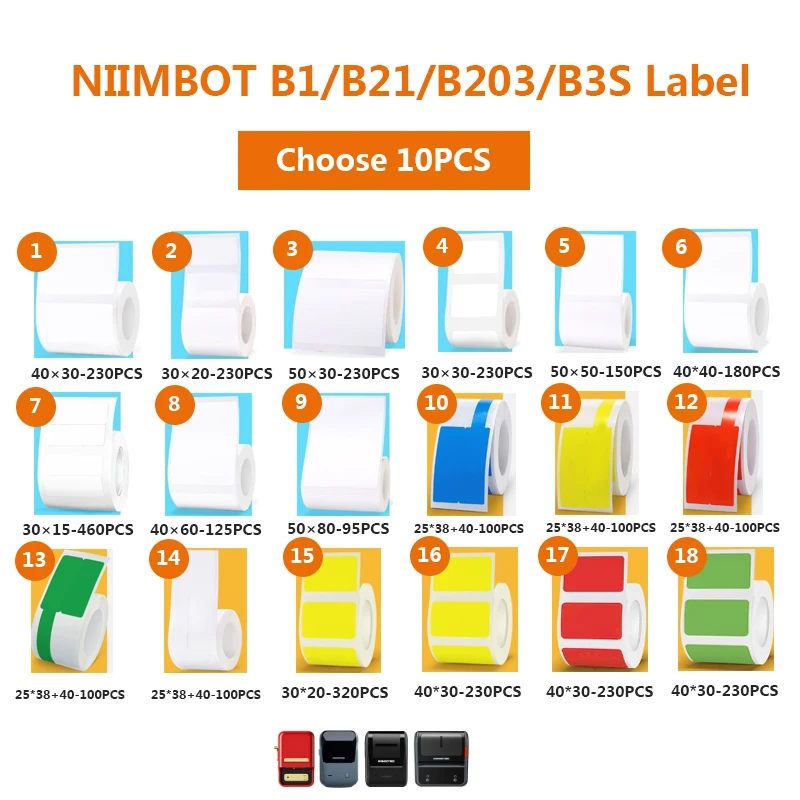 NiiMBOT B1/B21/B203/ B3s Color Thermal Label Paper Waterproof Clothing Cable Adhesive Network any 10PCS