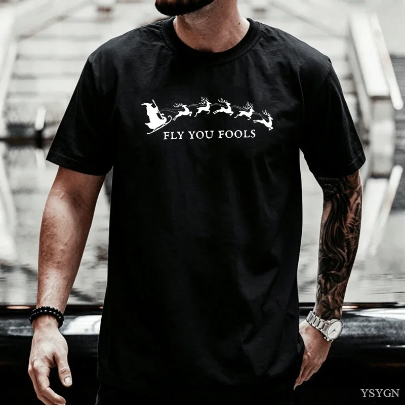 Fly You Fools T Shirt Man Woman Funny Christmas T-Shirt Holiday Funny Santa Tshirt Cotton Oversized Short Sleeve Mens Clothes