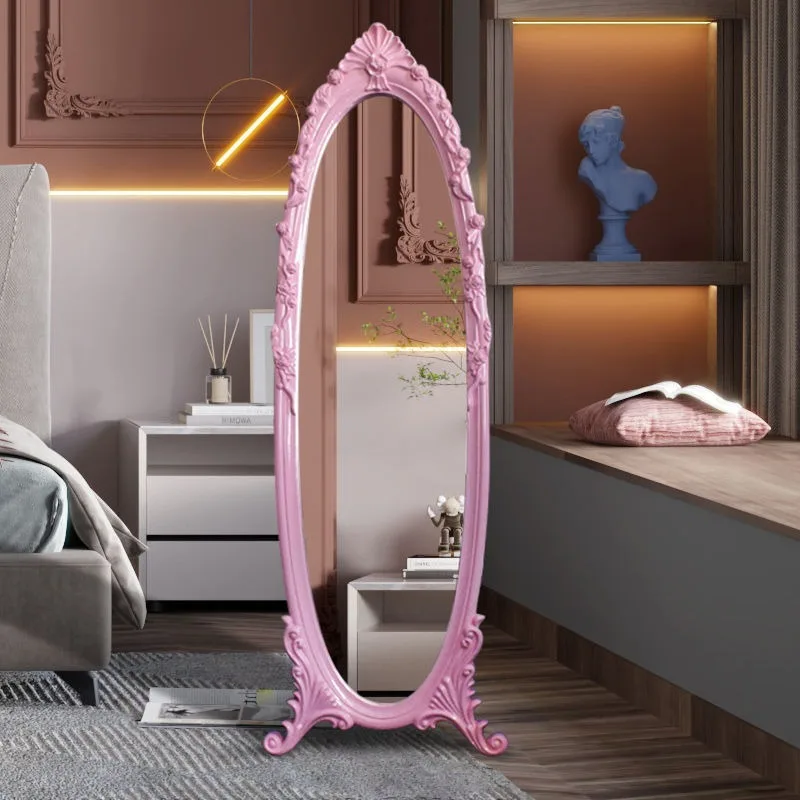 Manufacturers wholesale European retro luxury carved household horizontal removable PU full-body floor dressing mirror ins style