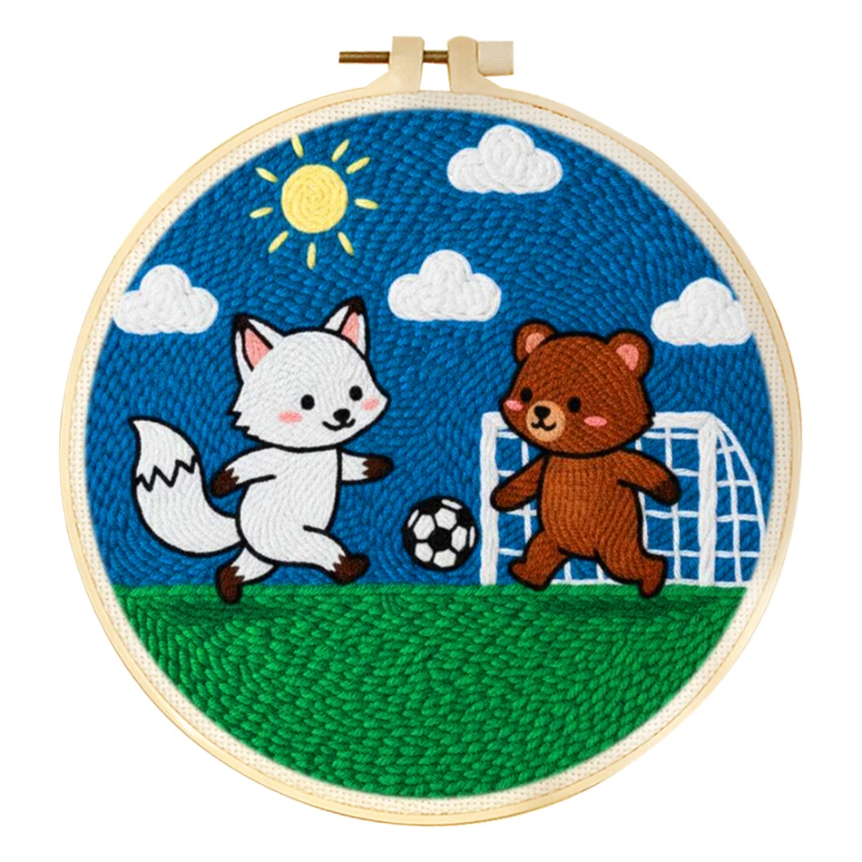 RUOPOTY Punch Needle Kits Wall Decor Hobby Kits Football Brown Bear For Adults Animal Punch Needle Kits Adults Beginner Home