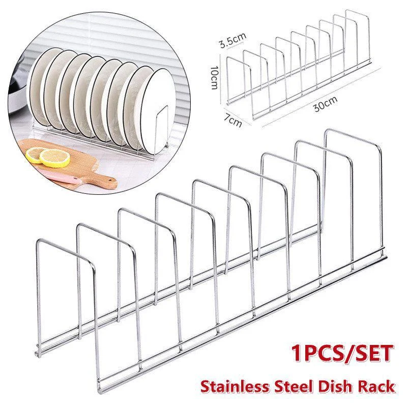 1PCS Stainless Steel Dish Rack Kitchen Dish Pan Plate Draining Rack