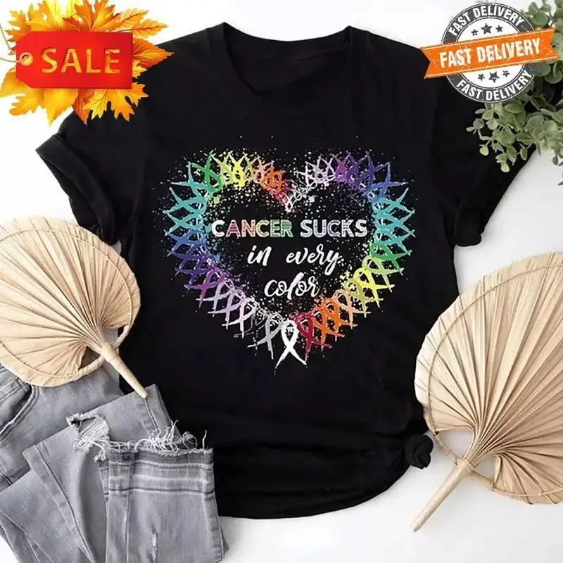 Cancer Sucks In Every Color T Shirt Multicolored Ribbon Fight