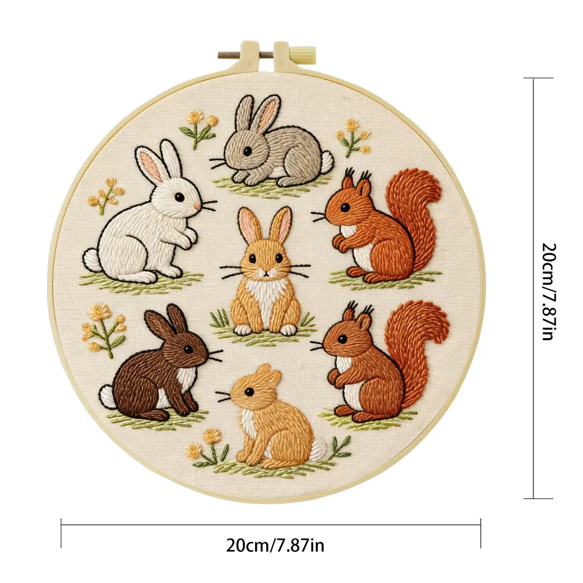 1 Stück 20X20CM/15X15CM 7,87/6,3 Zoll Stickerei-Starter-Kit mit Hasen und Eichhörnchen DIY-Kit DIY-Stickerei-Kit Handarbeiten Nähkunst – Detail 3