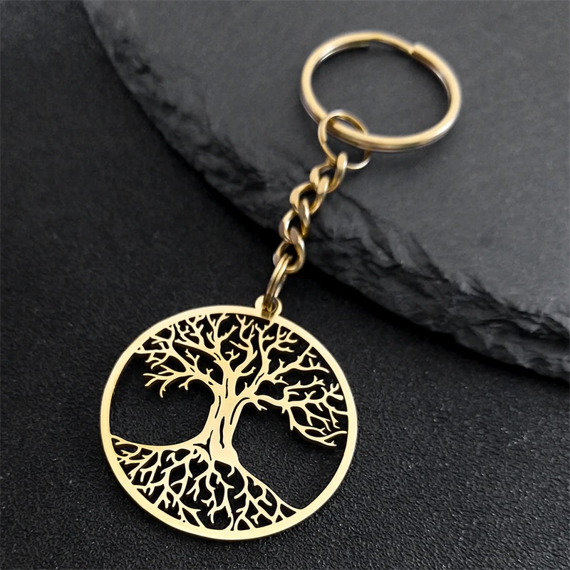 Tree of Life Pendant Key Chain for Women/Men Stainless Steel Keyring Charm Bag Souvenir Accessories Jewelry porte clé K832S01