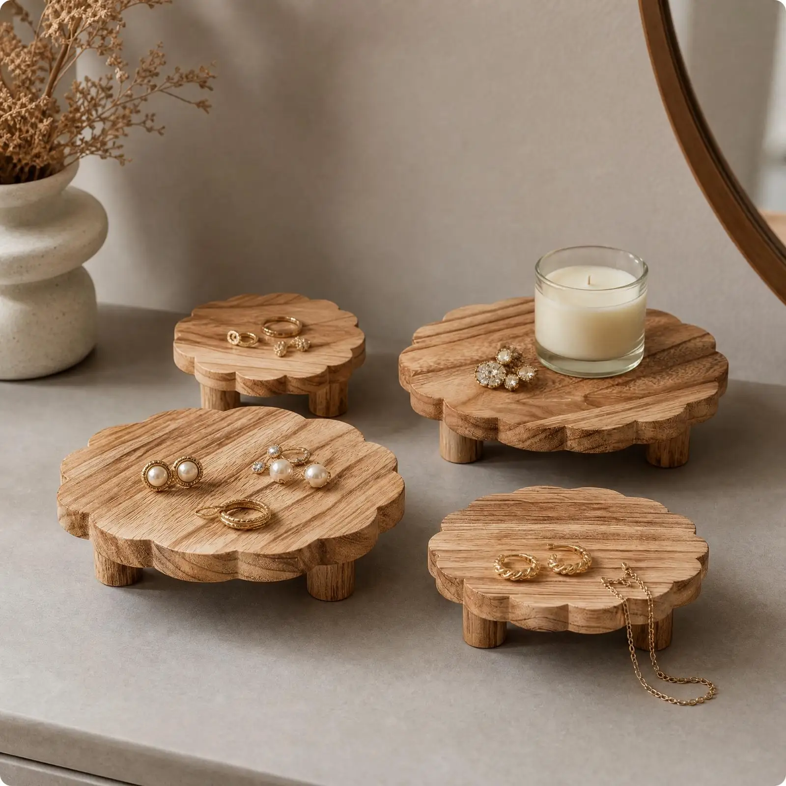 Compact Wood Bathroom Storage Shelf 4 Step Desktop Organizer Display Rack for Small Items Toiletries Books Plants