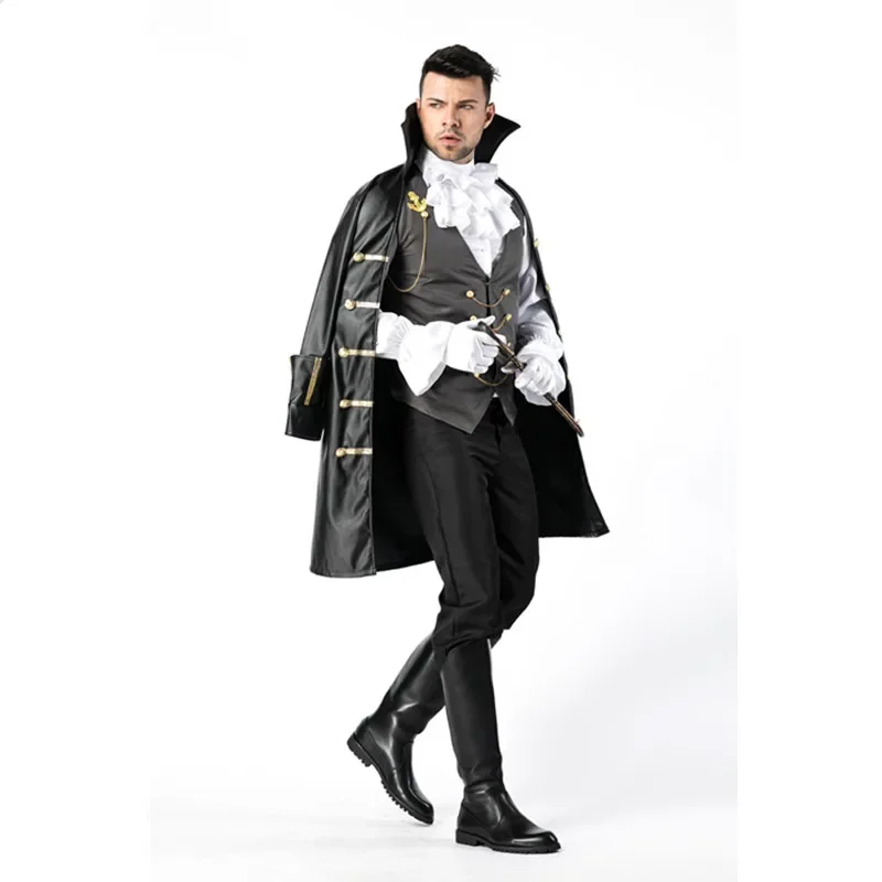 Halloween Masquerade Vintage Royal Court Vampire Costume Adult Men Noble Knight Pirate Cosplay Fancy Dress