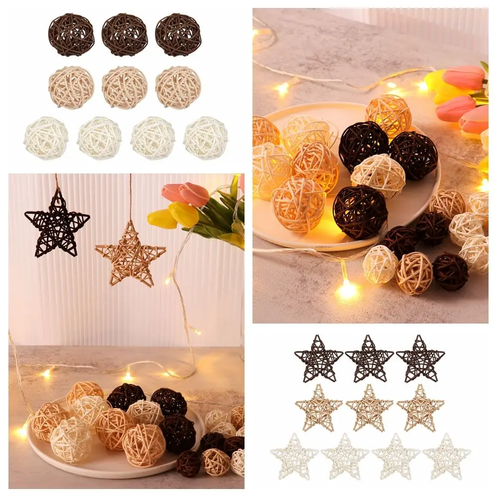 كرة راتان على شكل نجوم على شكل قلب لتزيين المنزل ، قهوة بيضاء خشبية ، إكسسوارات تصنعها بنفسك ، زينة شجرة الكريسماس ، لوازم حفلات الزفاف ، 10: #1