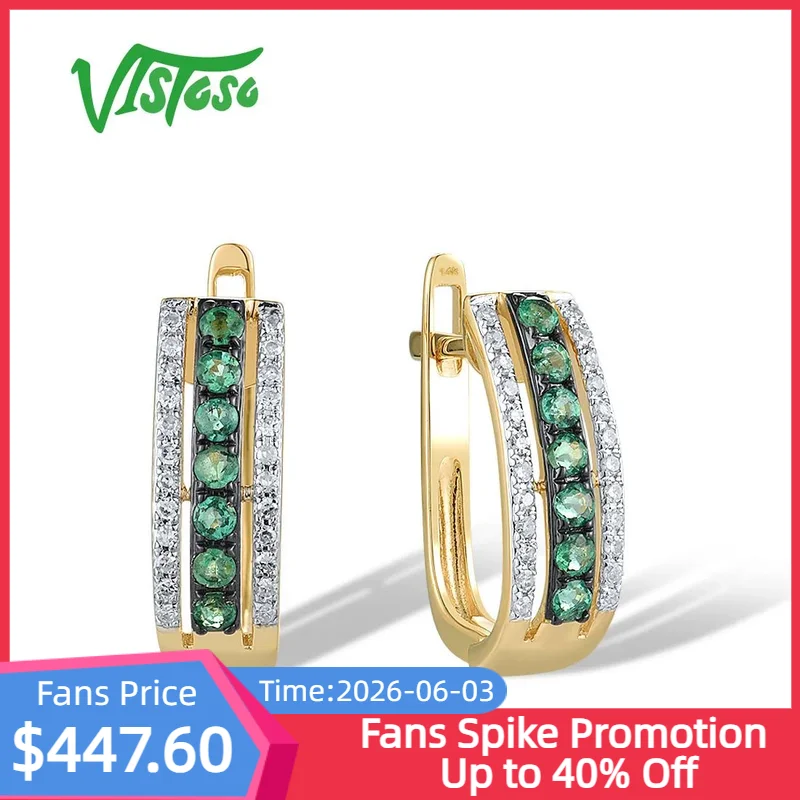 VISTOSO Real 14K 585 Yellow Gold Earrings For Women Diamond Ruby Emerald Multi Colorful Stone Rainbow Fine Jewelry