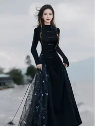 Luxury China Clothes Style Dress Black Long Sleeve Cheongsam Improve Women's Oriental Style Velvet Qipao Dress Modern 2024